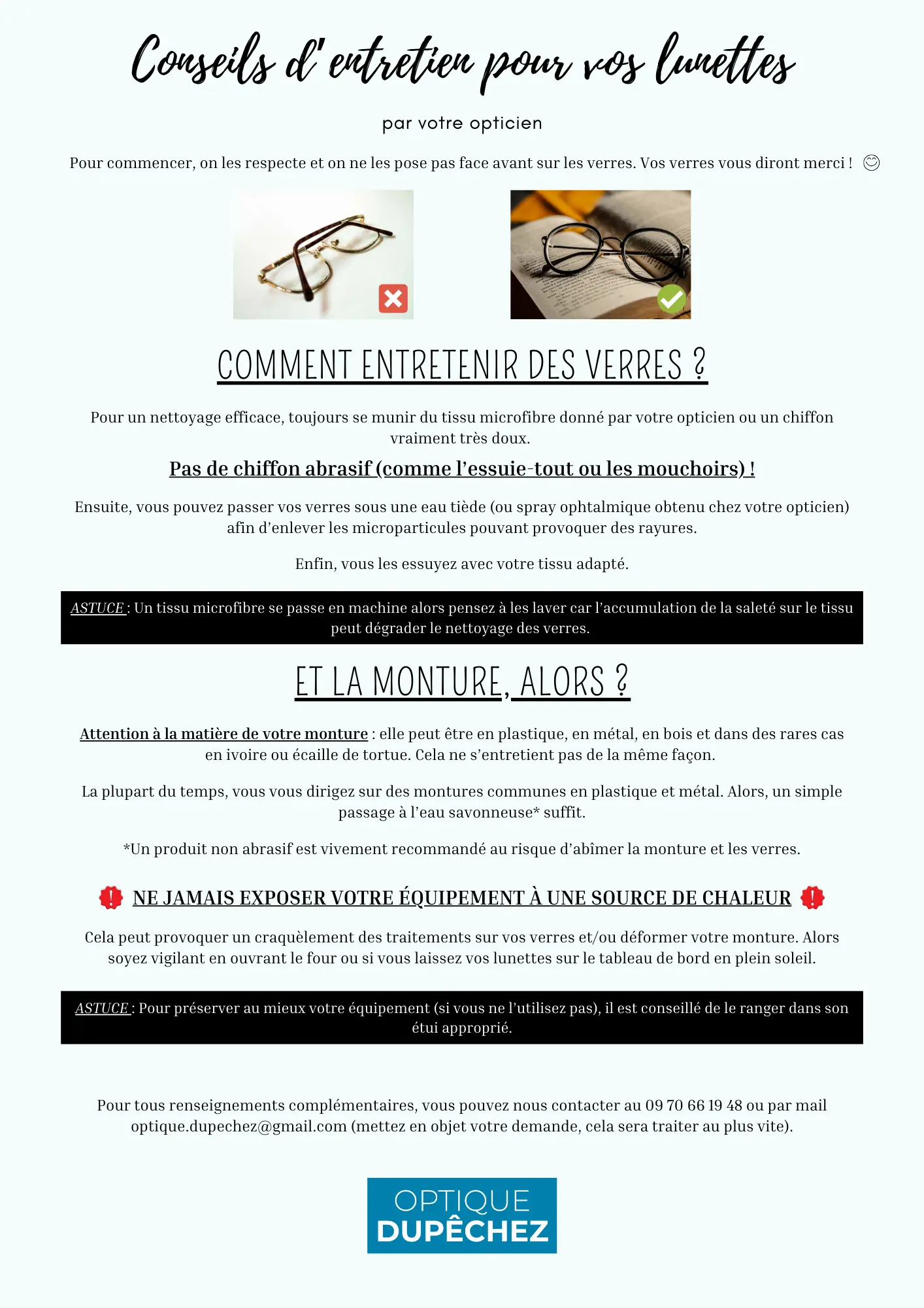 Conseils lunettes entretien